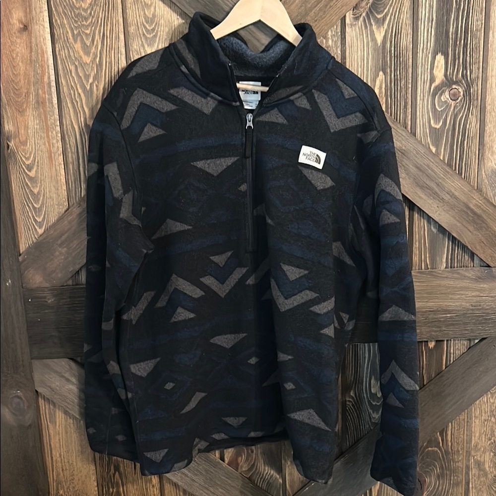 The North Face Black and Blue Patterned Quarter Zip Pullover